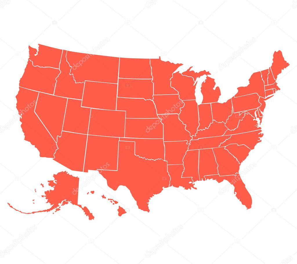 Red Political map of USA, United States of America vector illustration