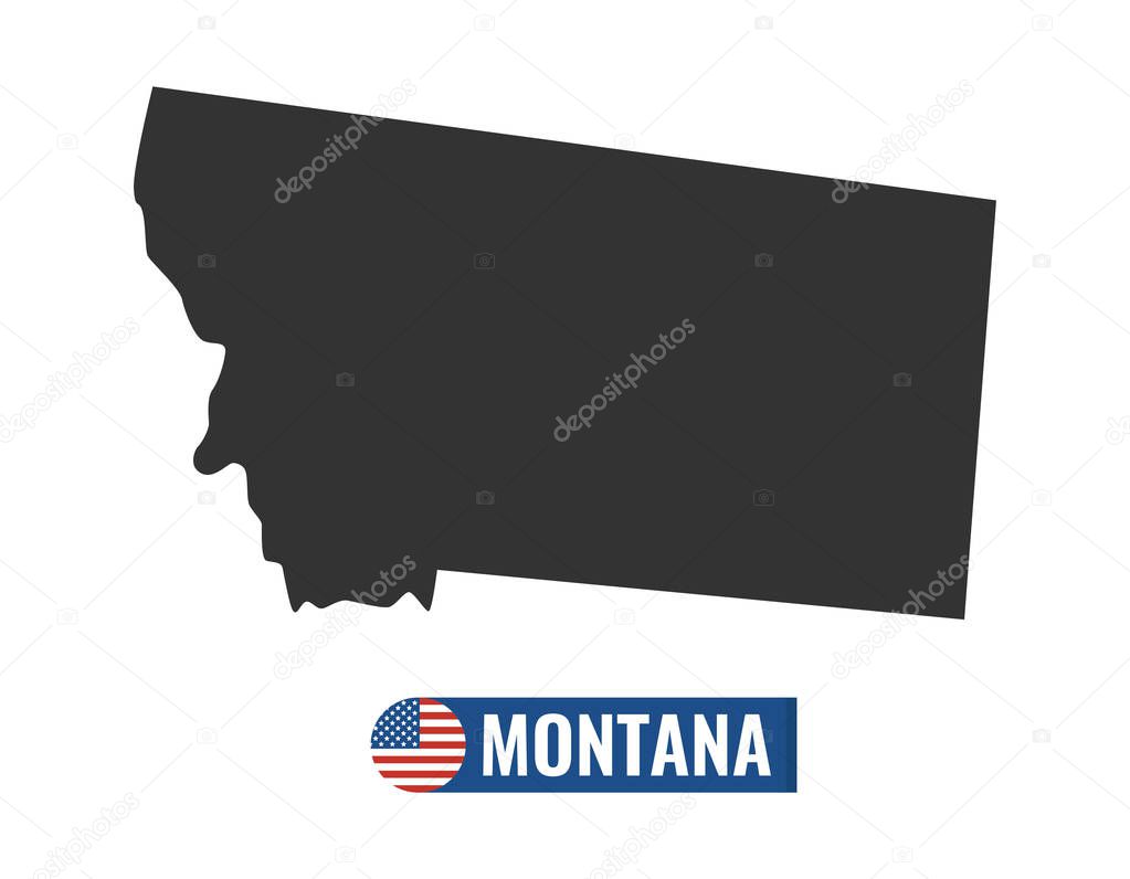 montana map isolated on white background silhouette. montana USA state. American flag. Vector illustration