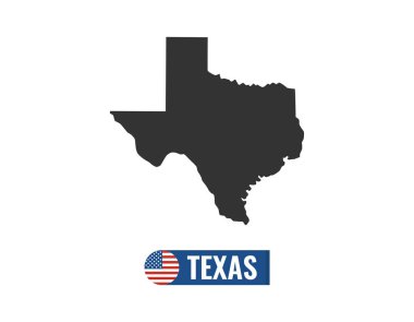 Texas harita beyaz arka plan siluet izole. Texas USA eyaleti. Amerikan bayrağı. Vektör Illustration