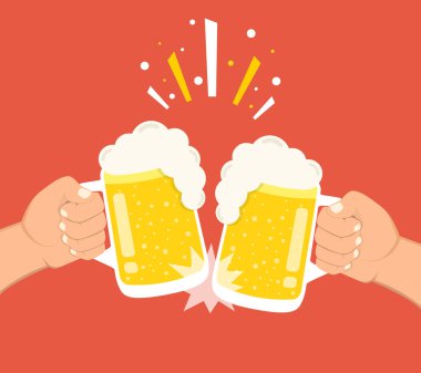 bira bardakları tutan iki el vektör illüstrasyon. Bira Festivali Kavramı