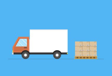 teslimat kamyon ve kutuları vektör illüstrasyon