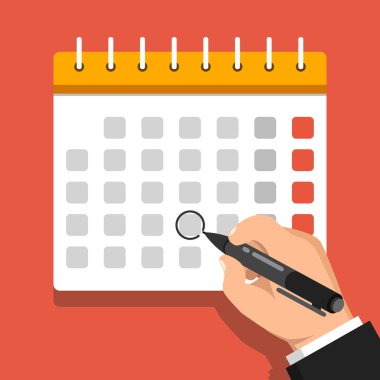 kırmızı arka plan üzerinde takvim el işaretleme gün vektör Illustration