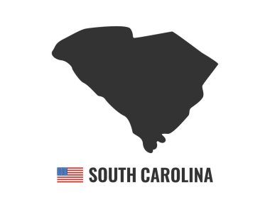 Güney Carolina harita beyaz arka plan siluet izole. Güney Carolina ABD eyaleti. Amerikan bayrağı. Vektör Illustration