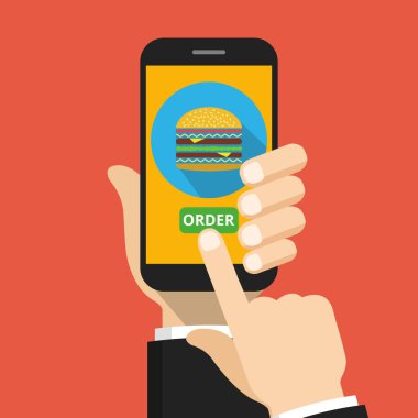 akıllı telefon ile online fast food sipariş kavramının vektör illüstrasyon