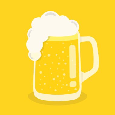 Cam kupa bira. Sarı arka plan üzerinde düz vektör illüstrasyon