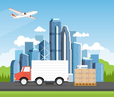 teslimat kamyon ve kutuları vektör illüstrasyon