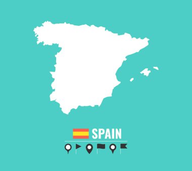 İspanya'nın yüksek Detaylı vektör harita. Deniz mavisi arka plan üzerinde düz vektör çizim. 