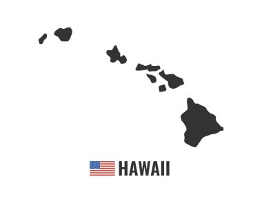 Hawaii harita beyaz arka plan siluet izole. Hawaii ABD devlet. Amerikan bayrağı. Vektör Illustration