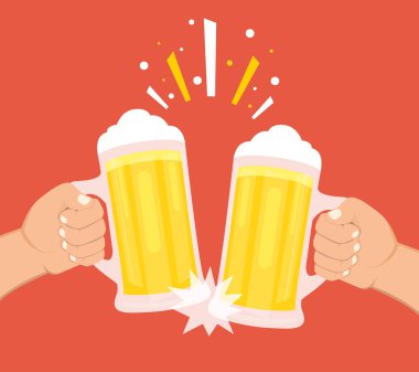 bira bardakları tutan iki el vektör illüstrasyon. Bira Festivali Kavramı