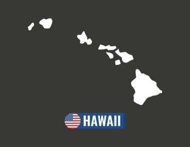 Hawaii harita siyah arka plan siluet üzerinde izole. Hawaii ABD devlet. Amerikan bayrağı. Vektör Illustration