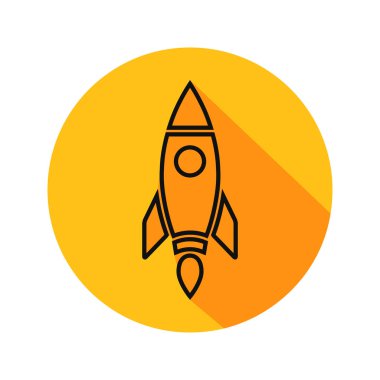 Düz stilde sarı daire içinde roket simge vektör çizim