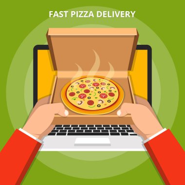 online pizza teslimat kavramı vektör illüstrasyon