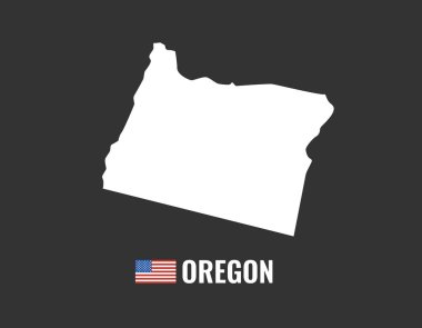 oregon harita üzerinde siyah arka plan siluet izole. Oregon ABD devlet. Amerikan bayrağı. Vektör çizim