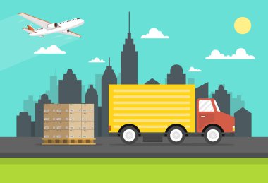 teslimat kamyon ve kutuları vektör illüstrasyon