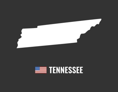 Tennessee harita siyah arka plan siluet üzerinde izole. Tennessee ABD eyaleti. Amerikan bayrağı. Vektör Illustration