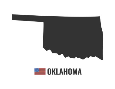 oklahoma harita üzerinde beyaz arka plan siluet izole. Oklahoma ABD devlet. Amerikan bayrağı. Vektör çizim