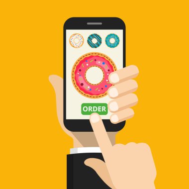 akıllı telefon ile online fast food sipariş kavramının vektör illüstrasyon