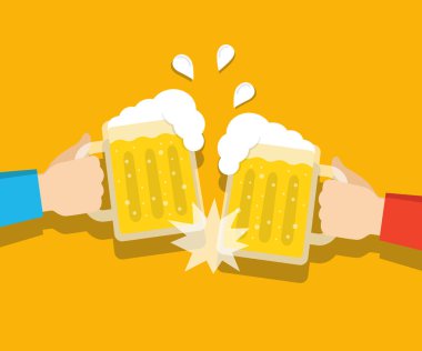 bira bardakları tutan iki el vektör illüstrasyon. Bira Festivali Kavramı