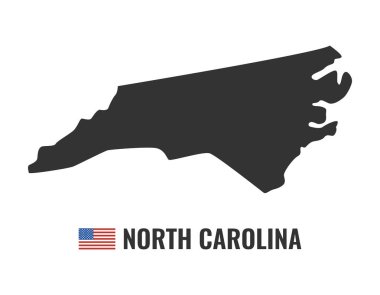 Kuzey Carolina harita beyaz arka plan siluet izole. Kuzey Carolina ABD eyaleti. Amerikan bayrağı. Vektör Illustration