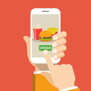 akıllı telefon ile online fast food sipariş kavramının vektör illüstrasyon