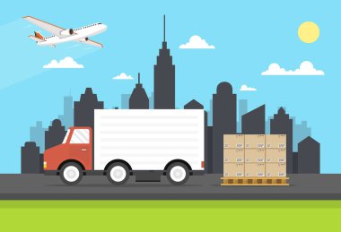 teslimat kamyon ve kutuları vektör illüstrasyon