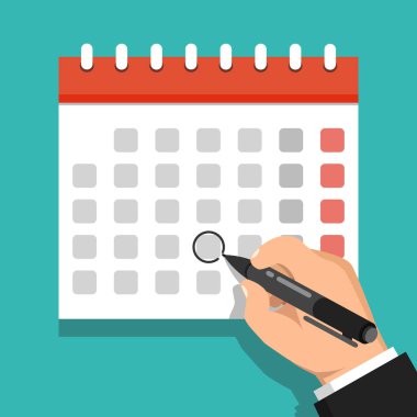 vektör Illustration el işaretleme günü takvim üzerinde deniz mavisi arka plan