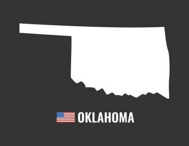 oklahoma harita üzerinde siyah arka plan siluet izole. Oklahoma ABD devlet. Amerikan bayrağı. Vektör çizim