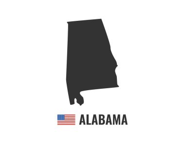 Alabama harita beyaz arka plan siluet izole. Alabama ABD eyaleti. Amerikan bayrağı. Vektör Illustration