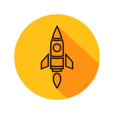 Düz stilde sarı daire içinde roket simge vektör çizim