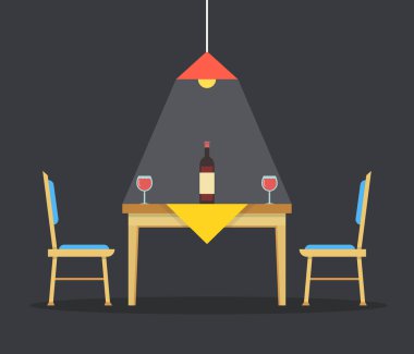 şarap şişesi ile yemek masası vektör illüstrasyon