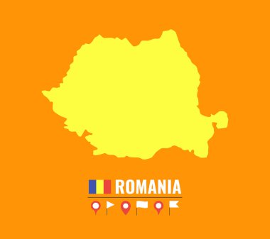 Yüksek Detaylı vektör harita Romanya. Turuncu arka plan üzerinde düz vektör çizim. 