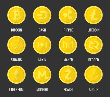 kripto para altın sikke seti vektör illüstrasyon