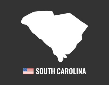 Güney Carolina harita siyah arka plan siluet üzerinde izole. Güney Carolina ABD eyaleti. Amerikan bayrağı. Vektör Illustration