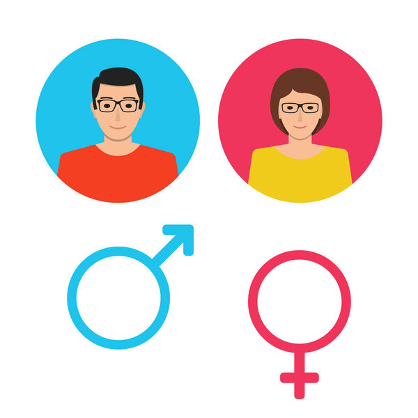 Male and female icon set. Man and woman user avatar. Vector flat design style