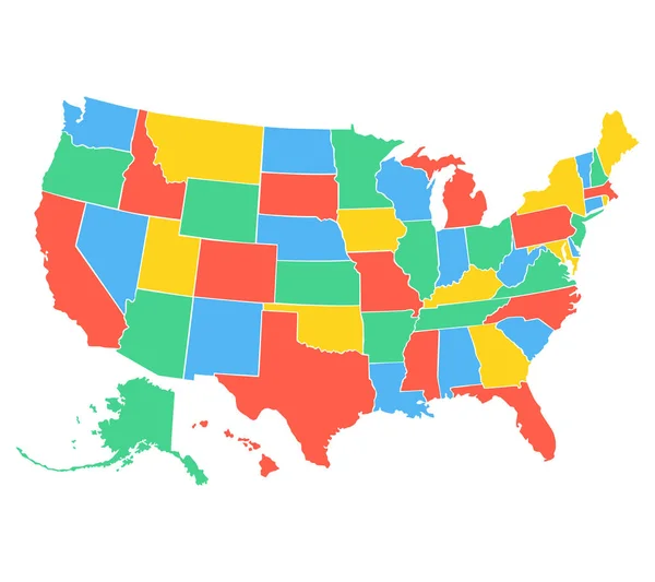 Barevná Politická Mapa Usa Vektorová Ilustrace Spojených Států Amerických — Stockový vektor