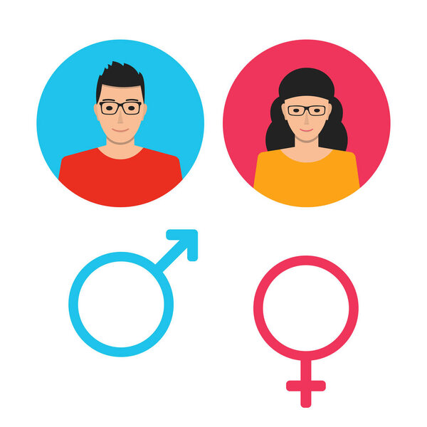 Male and female icon set. Man and woman user avatar. Vector flat design style