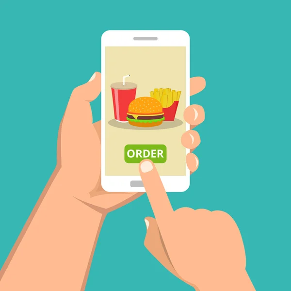 Sipariş Fast Food Online Kavramı Vektör Illüstrasyon — Stok Vektör