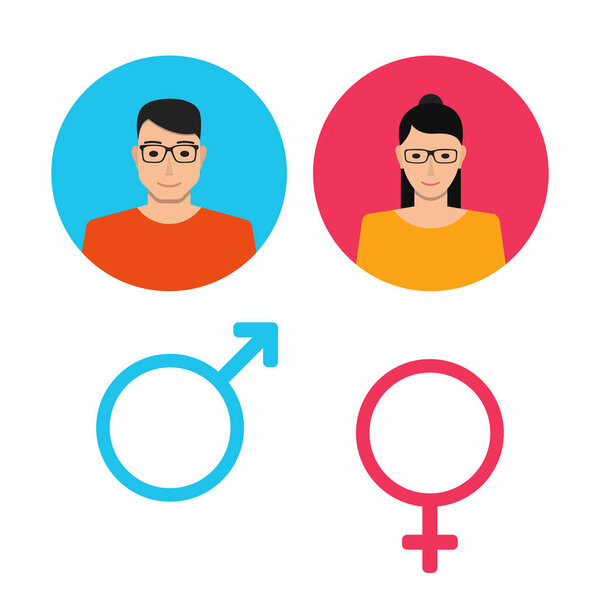 Male and female icon set. Man and woman user avatar. Vector flat design style
