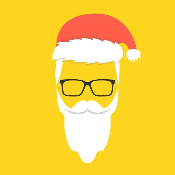 Santa Claus Beard Mustache Glasses Greeting Card Hipster Style Vector — Stock Vector