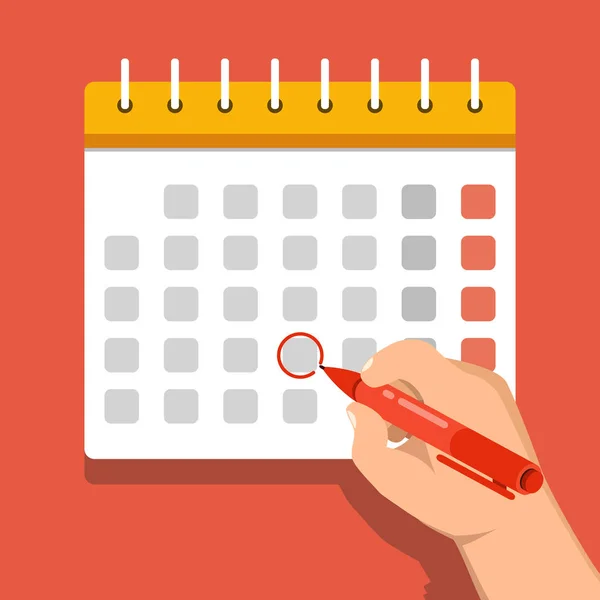 Vector Illustration Hand Marking Day Calendar Red Background — Stock Vector