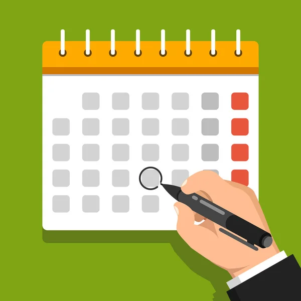 Vector Illustration Hand Marking Day Calendar Green Background — Stock Vector