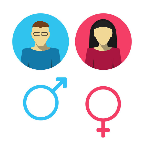 Male and female icon set. Man and woman user avatar. Vector flat design style