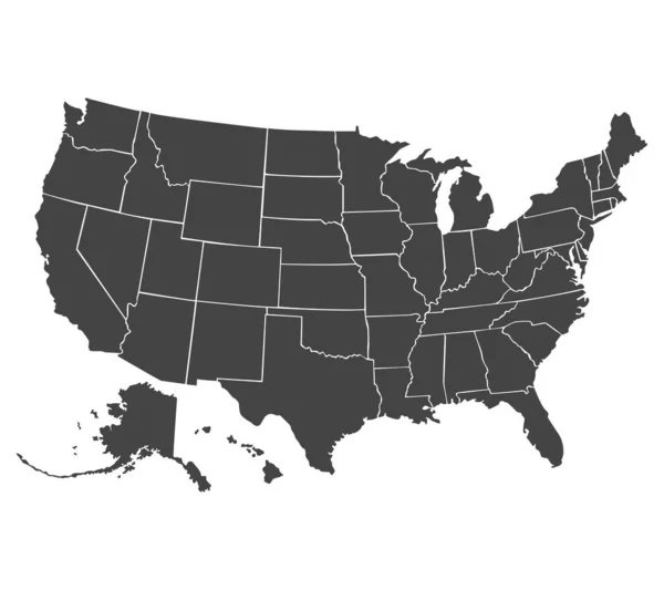 Šedá Politická Mapa Usa Vektorová Ilustrace Spojených Států Amerických — Stockový vektor