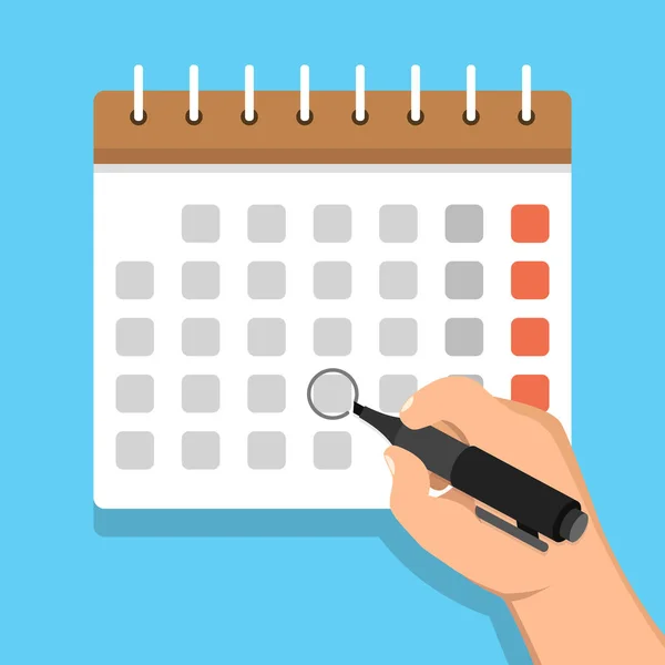 Vector Illustration Hand Marking Day Calendar Blue Background — Stock Vector