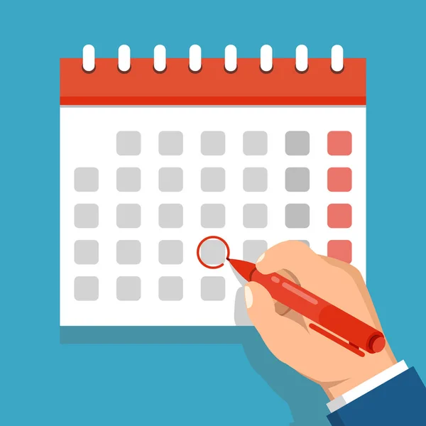 Vector Illustration Hand Marking Day Calendar Teal Background — Stock Vector