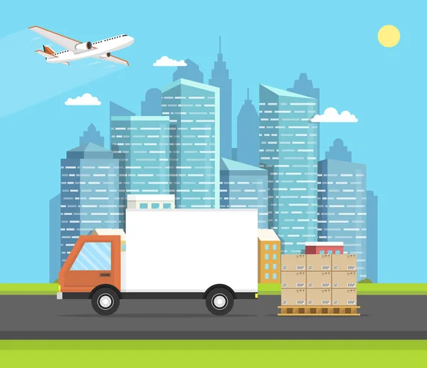 Vector Illustratie Van Levering Vrachtwagen — Stockvector