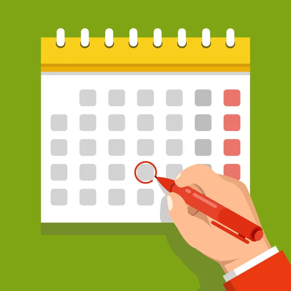 Vector Illustration Hand Marking Day Calendar Green Background — Stock Vector