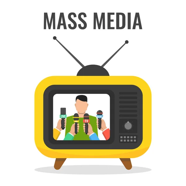 Vektor Illustration Des Massenmedien Konzepts Mit Fernseher Und Mann Auf — Stockvektor