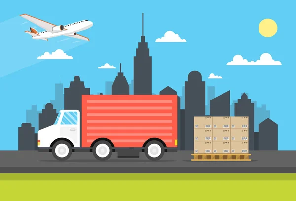 Vector Illustratie Van Levering Truck Dozen — Stockvector