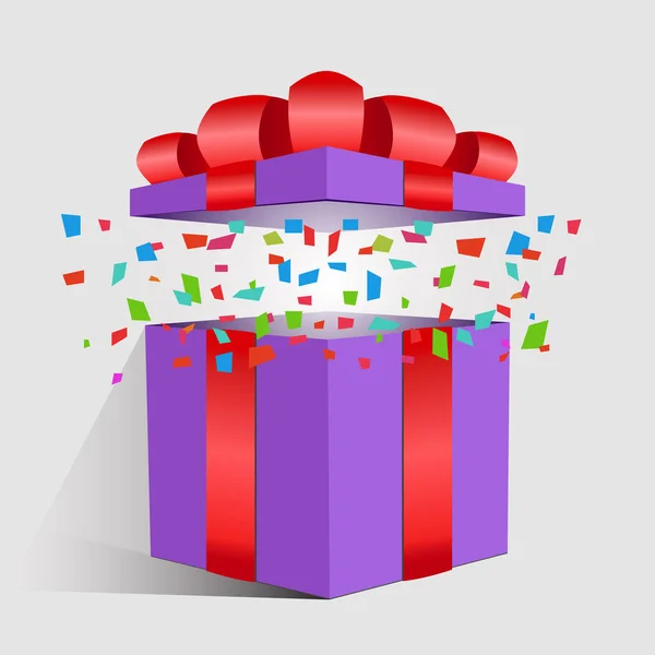 Violett Öffnete Geschenk Für Den Urlaub Oder Geburtstag Geschenkbox — Stockvektor